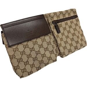Gucci GG Canvas Waist Bag Brown Body Belt Shoulder Sacoche